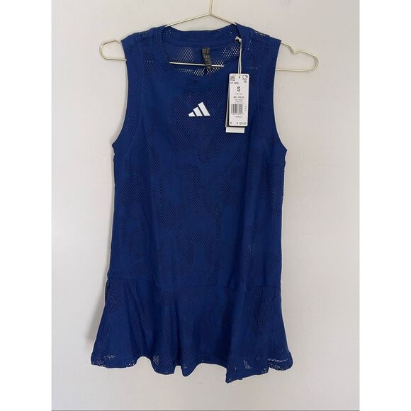 ADIDAS Melbourne Perforated Tennis Dress In Victory Blue Size Small NWT - Picture 1 of 6